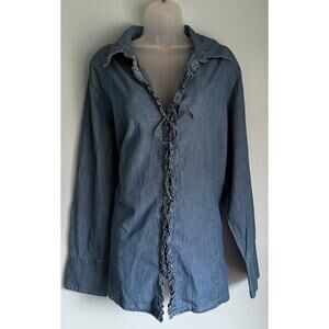 Tommy Hilfiger Denim Ruffle Lace Up Top Size 18